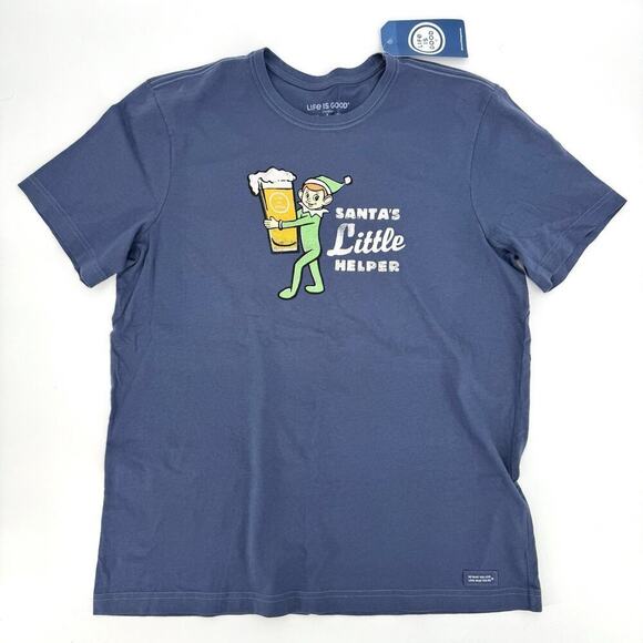 Mens LIFE IS GOOD Santa's Little Helper T-SHIRT Christmas ELF Funny Tee Size L - Picture 1 of 9